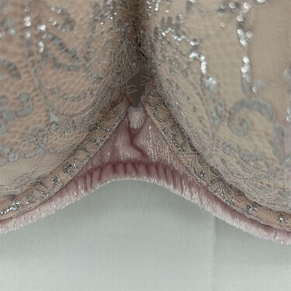 Victoria's Secret Push-Up Bra 38DD Silver Pink Lace Trim Underwired EUC 38E - Picture 3 of 13